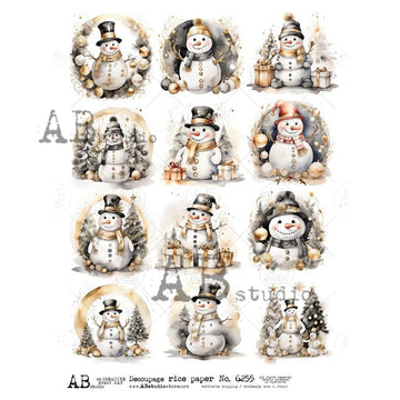 AB Studio - Golden Snowman Collection Decoupage Paper (A4 Size, Set of 12 Designs) - 0