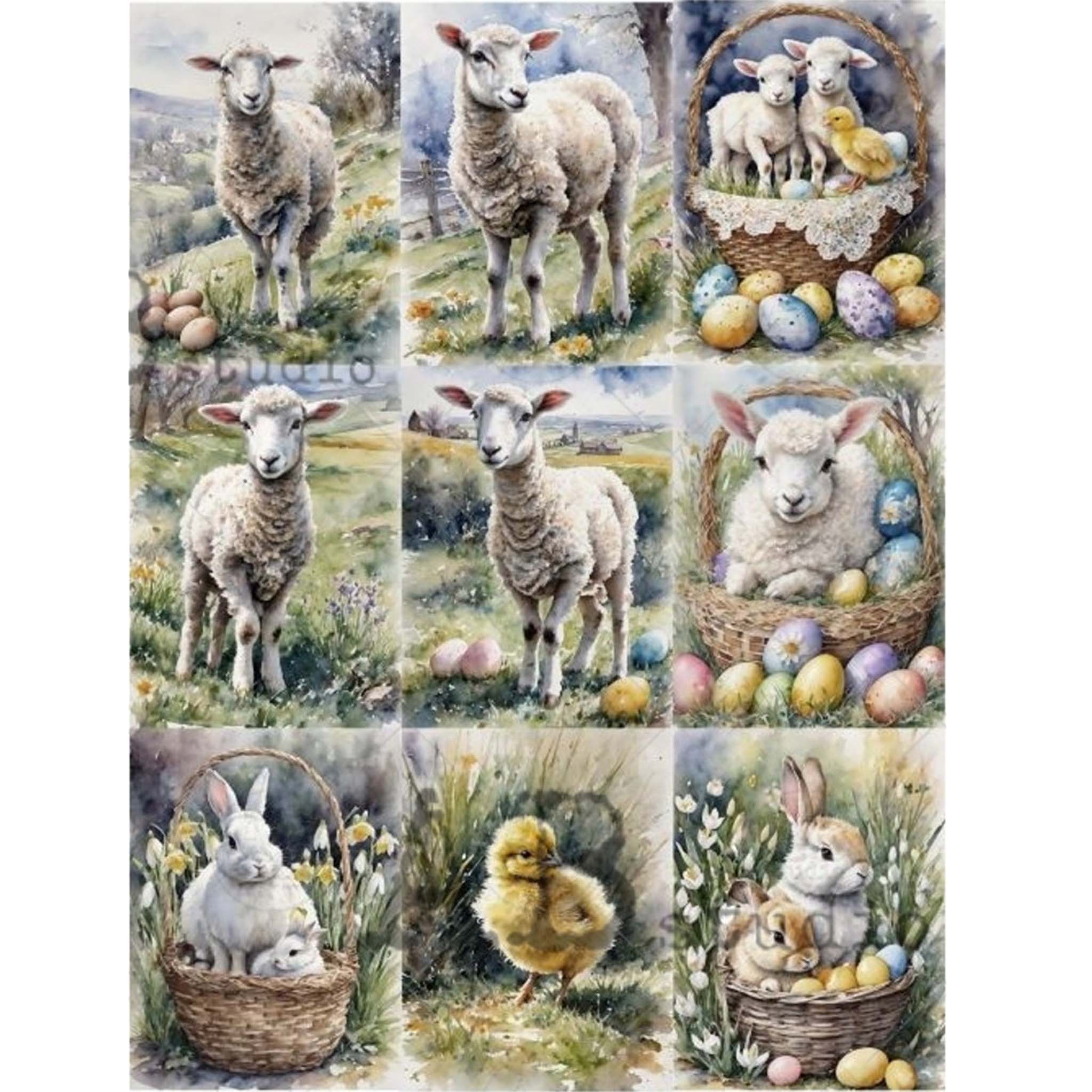 Easter Lambs, Bunnies, Chicks 9 Pack - A4 Rice Decoupage Paper - AB Studio  | Maika Daughters