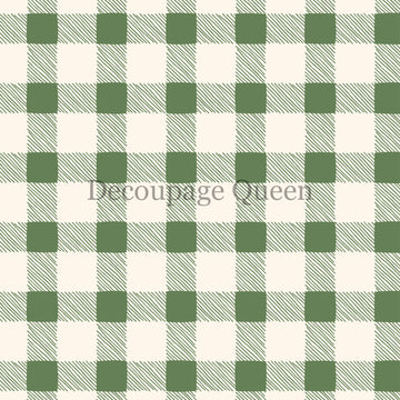 Close-up of a rice paper featuring a green and cream gingham checker plaid pattern.