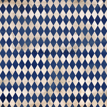 Close-up of a rice paper featuring a blue and white harlequin diamond pattern.
