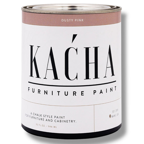 A 32 oz can of Kacha Furniture Paint in the color Dusty Pink is against a white background.