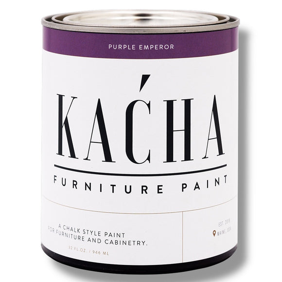 A 32 oz can of Kacha Furniture Paint in the color Purple Emperor is against a white background.