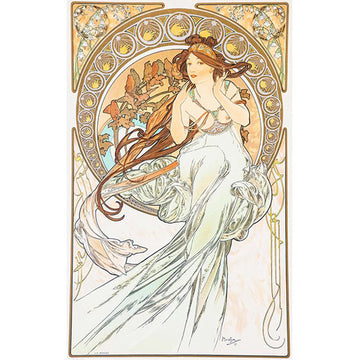 Rice paper featuring a vintage design of a graceful goddess in copper and brown tones wearing a flowing white dress.