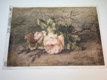 A 14 second video of a close-up and backside of Decoupage Queen's Sandrina A3 rice paper is against a white background.
