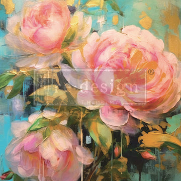 A1 fiber paper design featuring large pink flowers on a beautiful watercolor-inspired background.