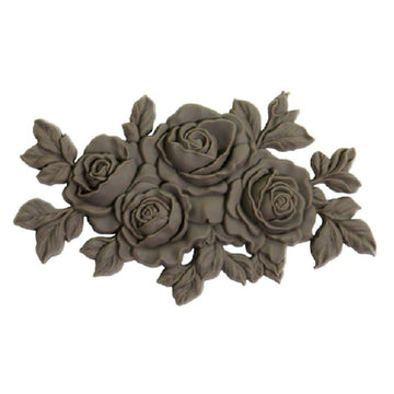 A brown colored bendable furniture applique of a small bouquet of 4 roses is against a white background.