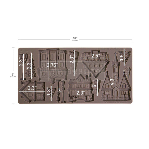 Mold with architectural designs and measurements on a white background