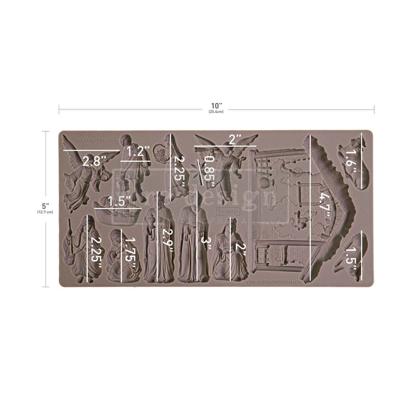 Silicone mold with various shapes and measurements on a white background