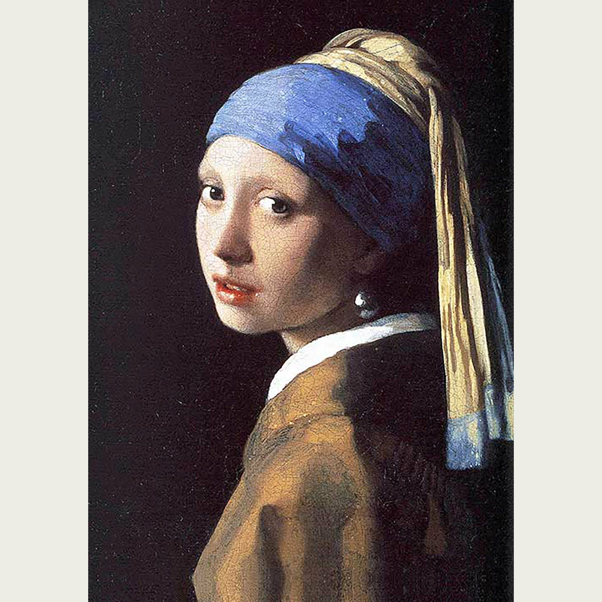 A colorful Girl with Pearl Earring rice paper design. White borders on the sides.