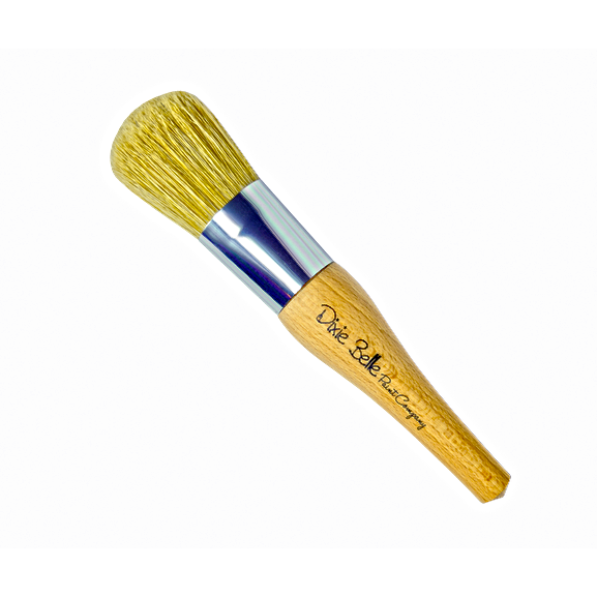 Dixie Belle's The Belle Paint Brush is against a white background.  Its distinctive belle design offers a comfortable grip and tapered edges, making it the ideal partner for achieving stunning, polished finishes.