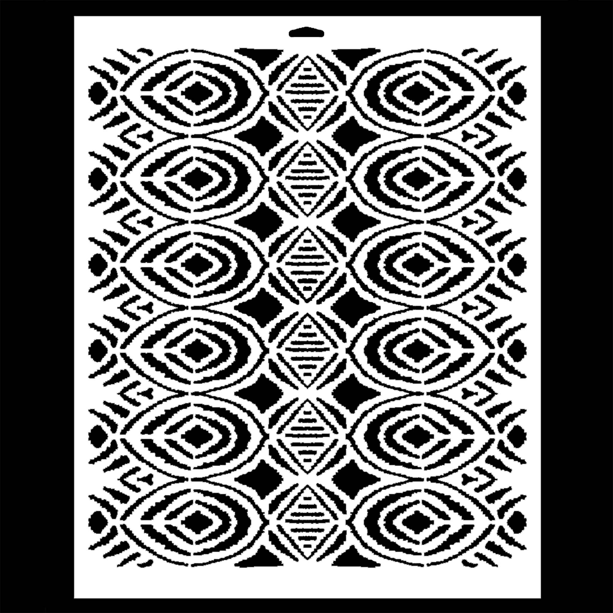 Stencil design featuring a bohemian or southwest rug pattern.