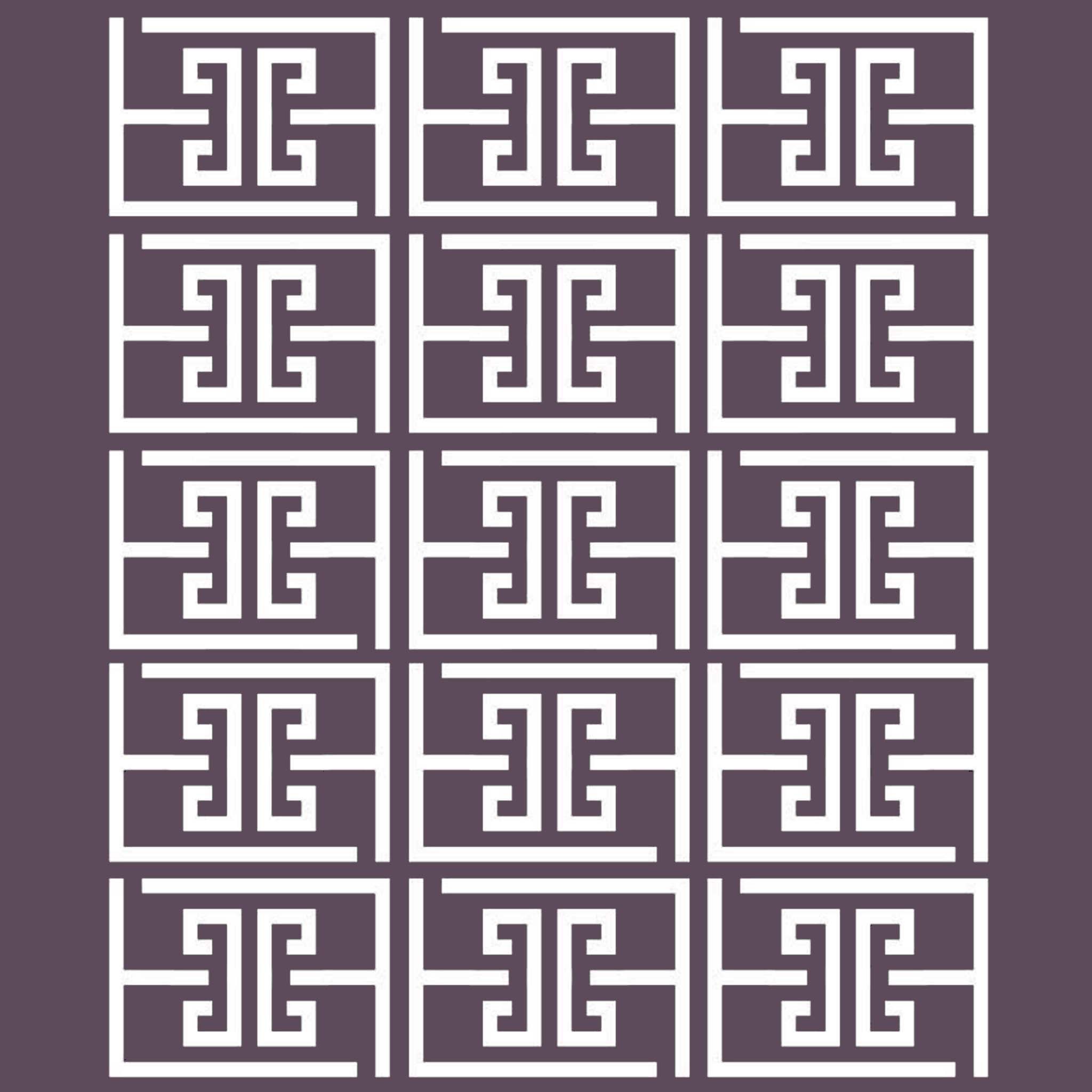 Repeating square geometric stencil design on a purple background.