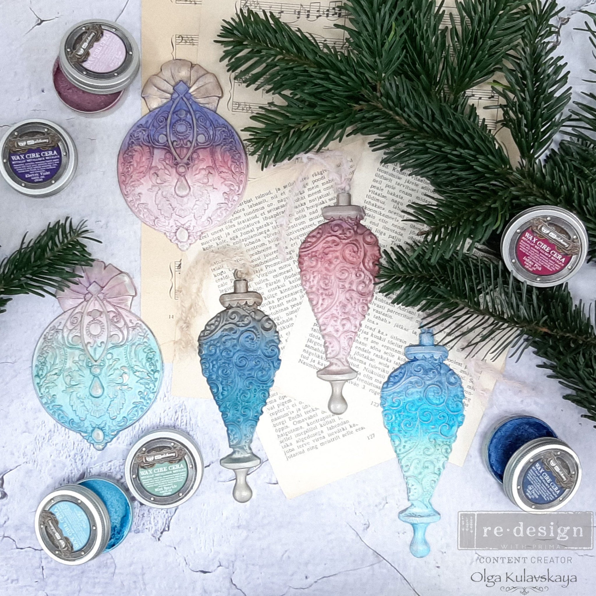 Castings of ReDesign with Prima's Silver Bells silicone mould are painted blends of pinks and blues.