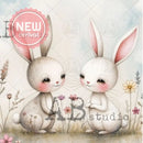 55 Cartoons - Sweet Bunny Pair Decoupage Paper (A4 Size) Decoupage Paper