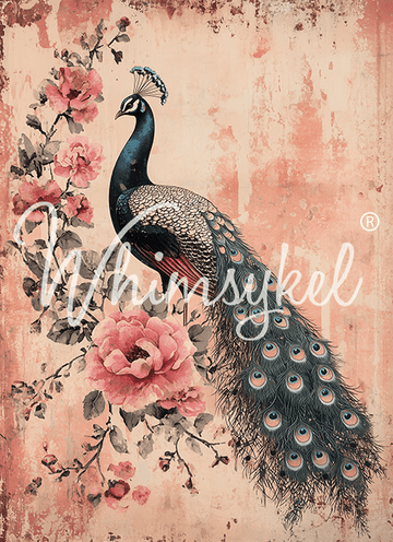 Whimsykel - Pink Peacock Decoupage Paper (2 Sizes)