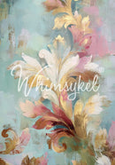 Decorative floral design with 'Whimsykel' branding on a colorful background