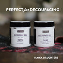 Two containers of ReDesign with Prima decoupage gel. One has a Matte finish and the other has a Shine finish.