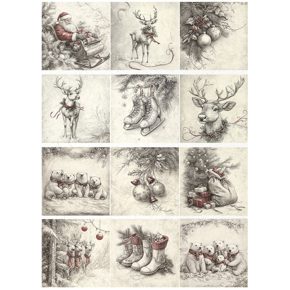 ITD Collection - Vintage Christmas Whispers Decoupage Paper (A4 Size)