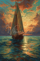 Sailboat on water with a colorful sunset sky
