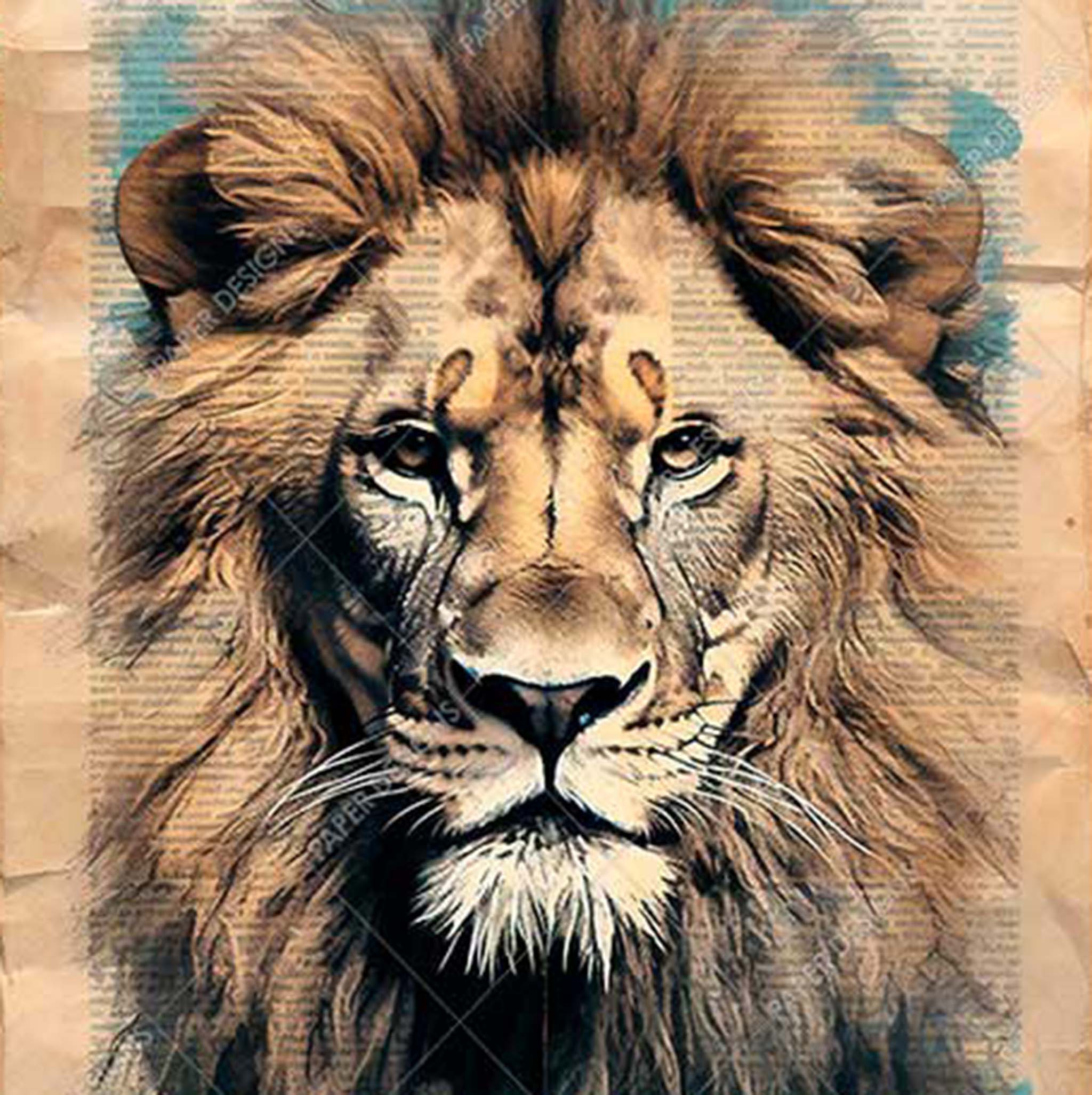 A3 rice paper design that features a vintage sepia tone background and a majestic lion.
