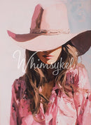 Whimsykel Pretty Tough decoupage paper full design with pink cowgirl portrait, blush shirt, and oversized hat