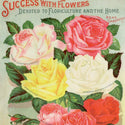 A4 rice paper design that features the cover of a vintage flower catalog with large colorful roses on it.