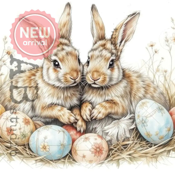AB Studio - Cuddling Bunnies & Eggs Decoupage Paper (A4 Size) Decoupage Paper