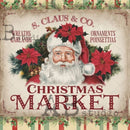 Advertisement for S. Claus & Co Christmas Market with Santa Claus and festive decorations.