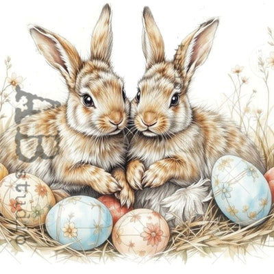 AB Studio - Cuddling Bunnies & Eggs Decoupage Paper (A4 Size) Decoupage Paper
