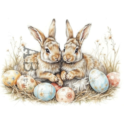 AB Studio - Cuddling Bunnies & Eggs Decoupage Paper (A4 Size) Decoupage Paper