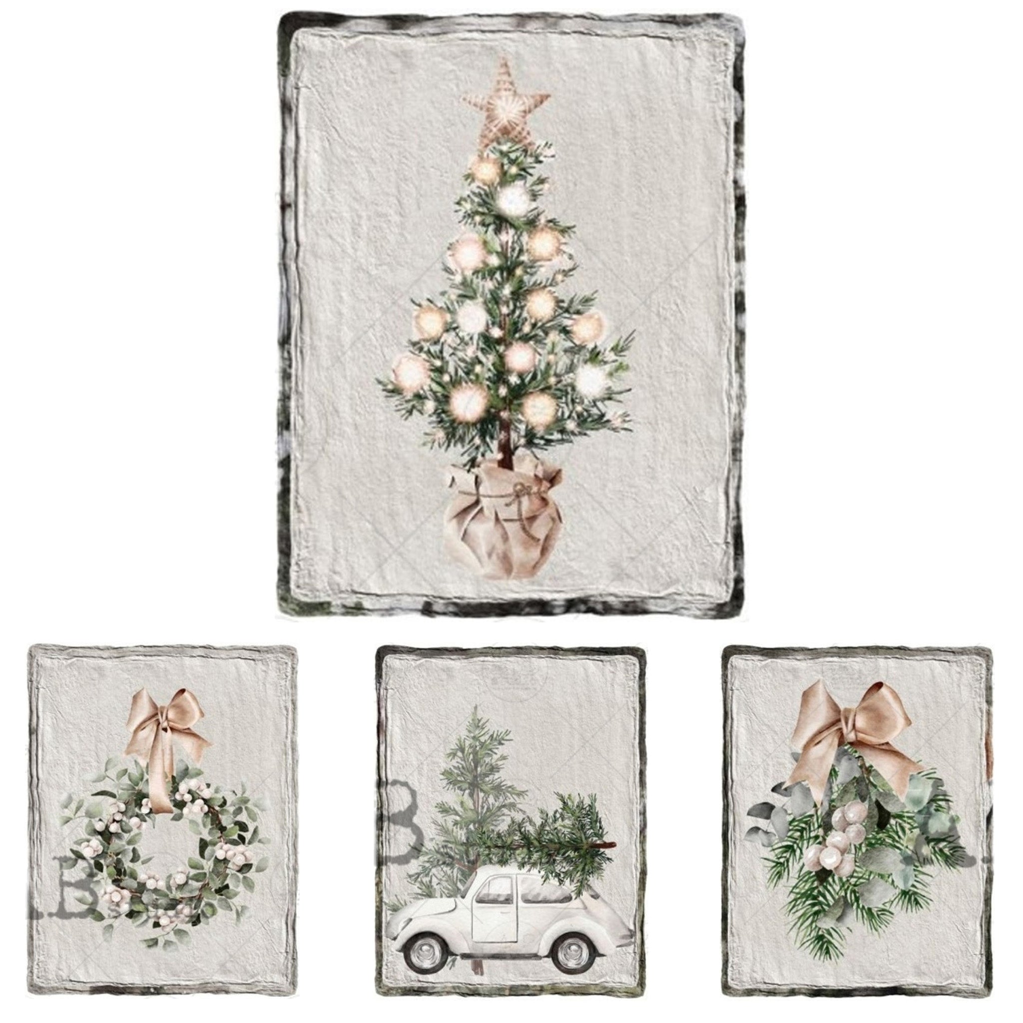 Farmhouse Christmas Decorations (4 Pack) A4 Rice Decoupage Paper