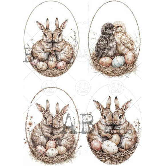 AB Studio - Woodland Easter Oval Frames Decoupage Paper (A4 Size) Decoupage Paper