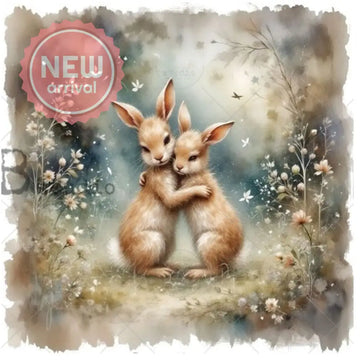 AB Studio - Woodland Rabbit Couple Decoupage Paper (A4 Size) Decoupage Paper