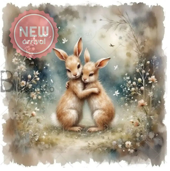 AB Studio - Woodland Rabbit Couple Decoupage Paper (A4 Size) Decoupage Paper