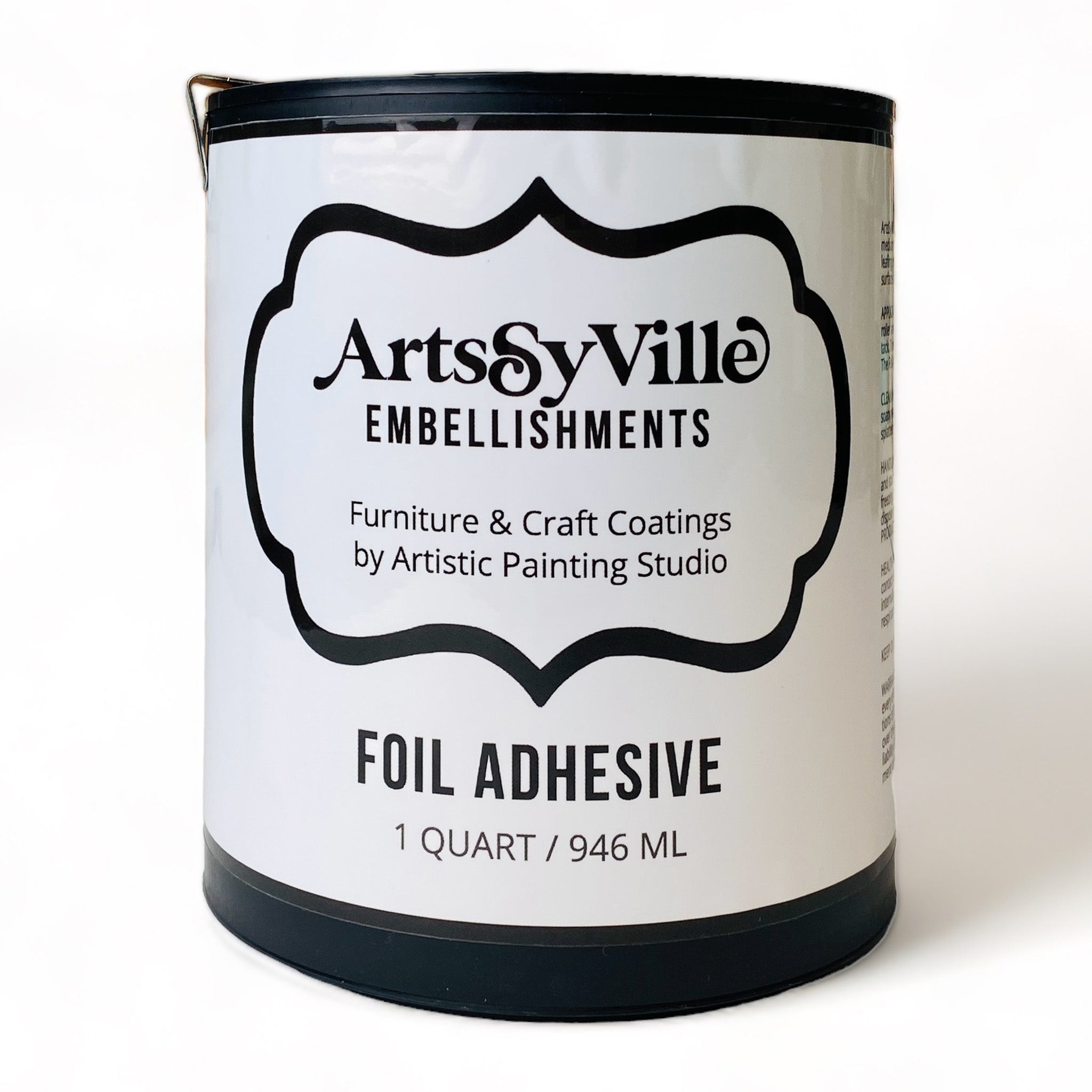 A 1 quart container of Artistic Painting Studio's Foil Adhesive is against a white background.