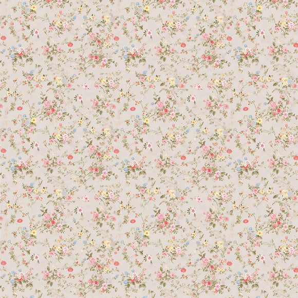 Close-up of a rice paper design featuring a delicate blush floral print against a light grey background. 