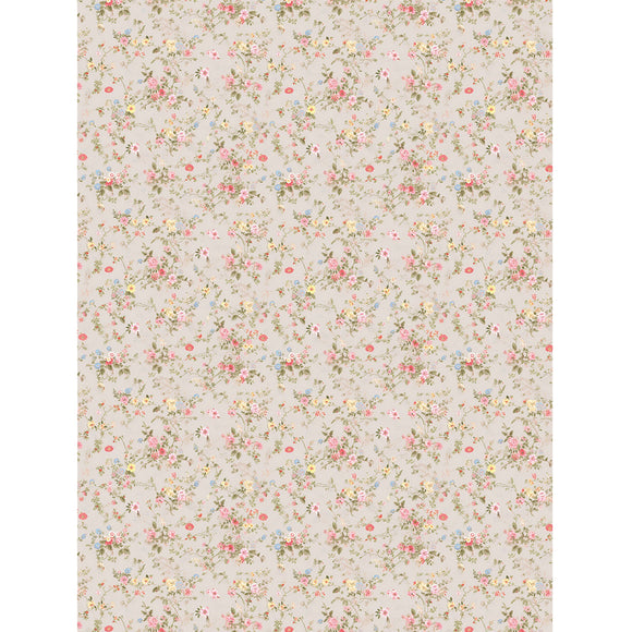 Rice paper design featuring a delicate blush floral print against a light grey background. White borders are on the sides.