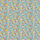 Close-up of a rice paper featuring a beautiful floral print in shades of blue, red, and yellow. 