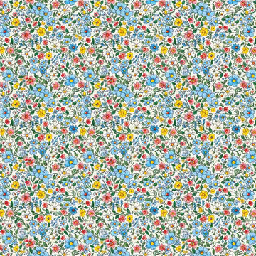 Close-up of a rice paper featuring a beautiful floral print in shades of blue, red, and yellow. 