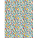 Rice paper featuring a beautiful floral print in shades of blue, red, and yellow White borders are on the sides.
