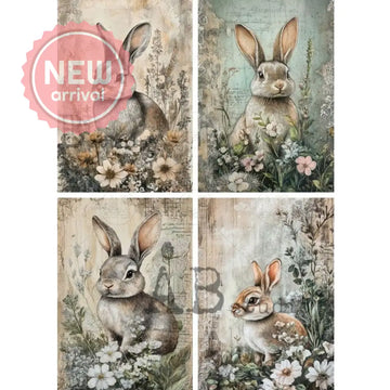 Carte Italiano - Cottagecore Bunny Panels Decoupage Paper (A4 Size) Decoupage Paper