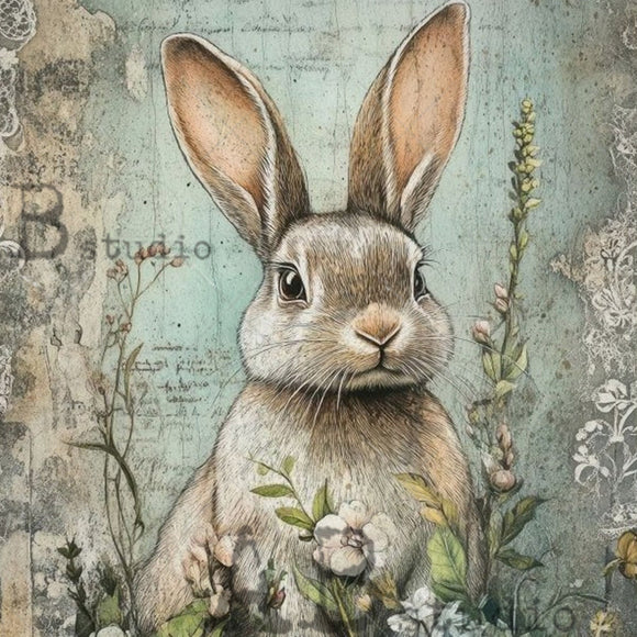 Carte Italiano - Antique Bunny Botanical Art Decoupage Paper (A4 Size) Decoupage Paper