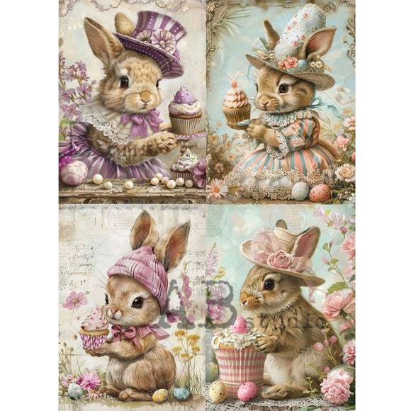 Carte Italiano - Easter Bunnies Cupcake Collage Decoupage Paper (A4 Size) Decoupage Paper