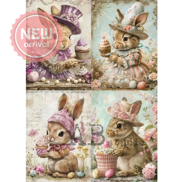 Carte Italiano - Easter Bunnies Cupcake Collage Decoupage Paper (A4 Size) Decoupage Paper