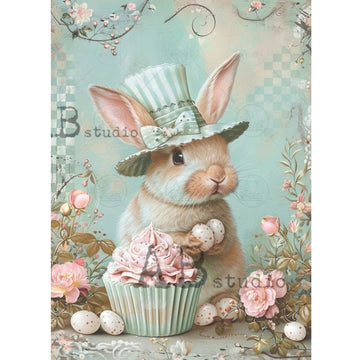 Carte Italiano - Easter Bunny with Cupcake Decoupage Paper (A4 Size) Decoupage Paper