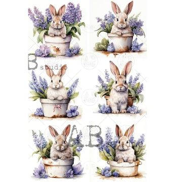 Carte Italiano - Shabby Chic Bunny Pots Decoupage Paper (A4 Size) Decoupage Paper