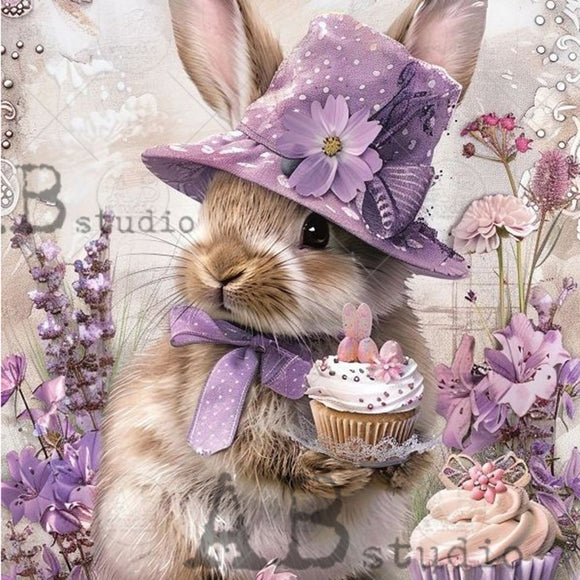 Carte Italiano - Lavender Easter Bunny Decoupage Paper (A4 Size) Decoupage Paper