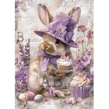 Carte Italiano - Lavender Easter Bunny Decoupage Paper (A4 Size) Decoupage Paper