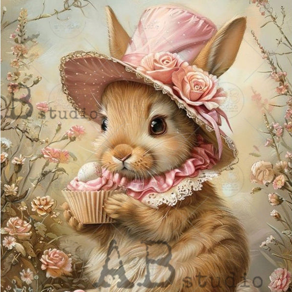 Carte Italiano - Pink Easter Bunny Decoupage Paper (A4 Size) Decoupage Paper