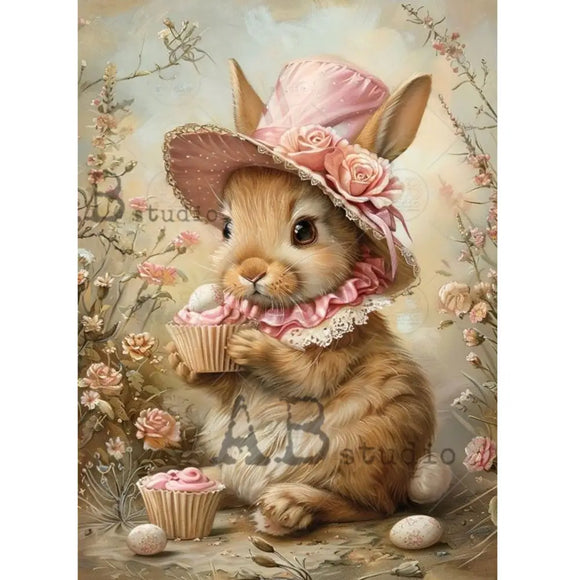 Carte Italiano - Pink Easter Bunny Decoupage Paper (A4 Size) Decoupage Paper